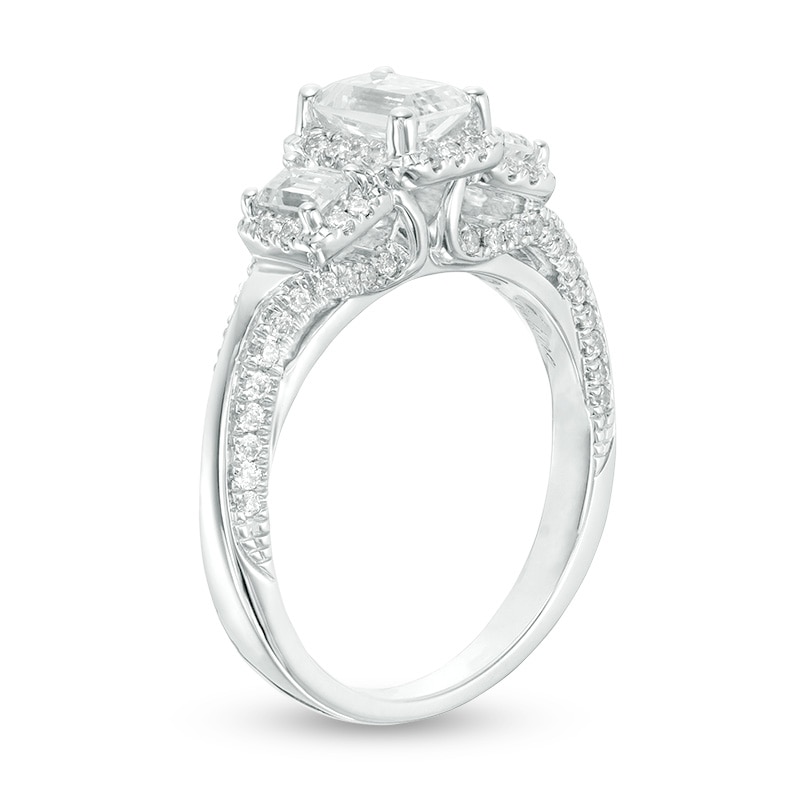 Main Image 2 of Previously Owned - 1-5/8 CT. T.W. Emerald-Cut Diamond Past Present Future® Engagement Ring in 14K White Gold (I/SI2)