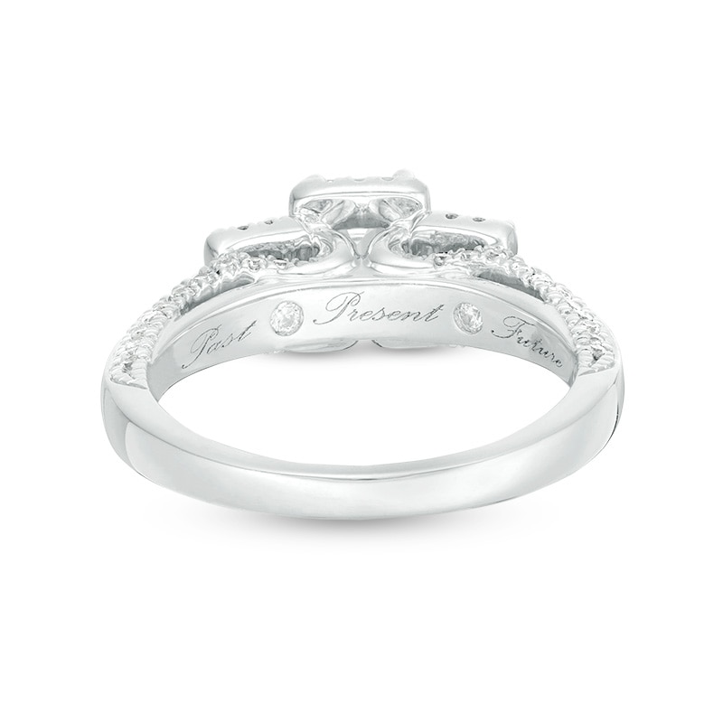 Main Image 4 of Previously Owned - 1-5/8 CT. T.W. Emerald-Cut Diamond Past Present Future® Engagement Ring in 14K White Gold (I/SI2)