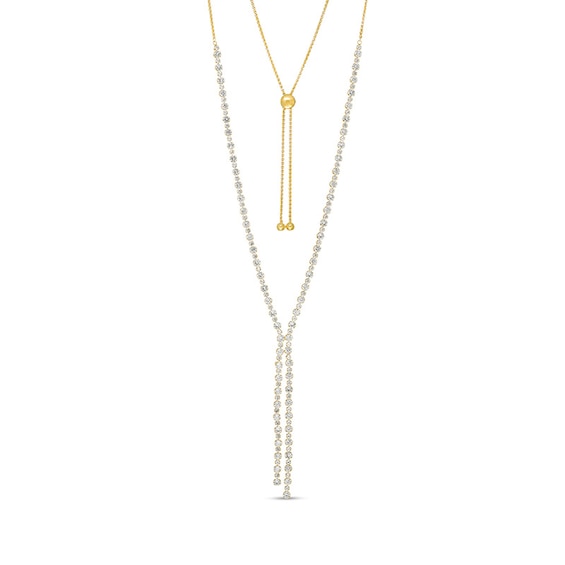 Previously Owned - Lab-Created White Sapphire Lariat "Y" Necklace in Sterling Silver with 18K Gold Plate - 26"