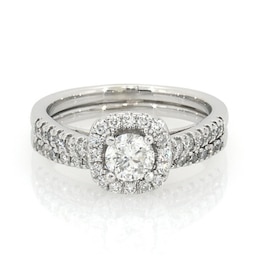 Previously Owned 1 CT. T.W. Diamond Frame Soldered Bridal Set in 14K White Gold