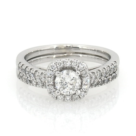 Previously Owned 1 CT. T.w. Diamond Frame Soldered Bridal Set in 14K White Gold