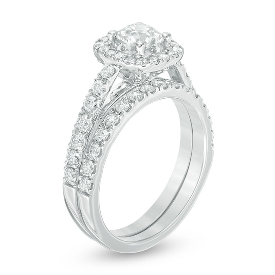 Previously Owned 1 CT. T.w. Diamond Frame Soldered Bridal Set in 14K White Gold