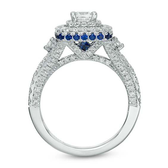 Previously Owned - Vera Wang Love Collection 1-1/3 CT. T.w. Princess-Cut Diamond and Sapphire Frame Engagement Ring in 14K White Gold