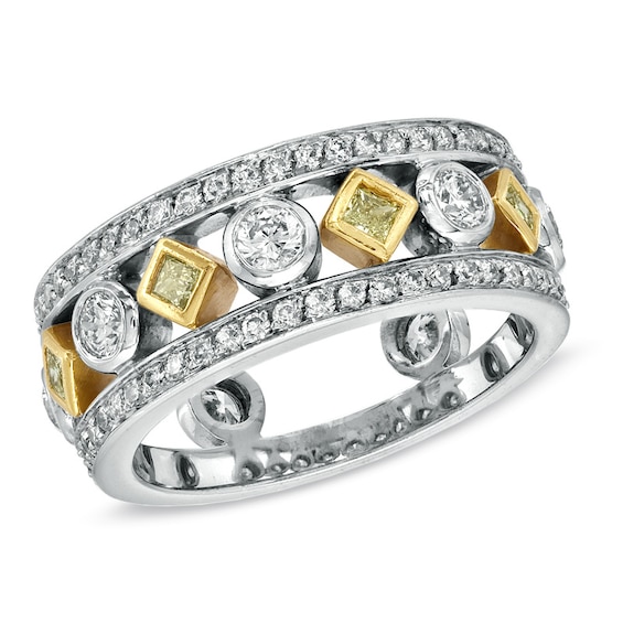 Previously Owned - 1 CT. T.w. Fancy Yellow and White Diamond Band in 18K Two-Tone Gold (H/Si1)