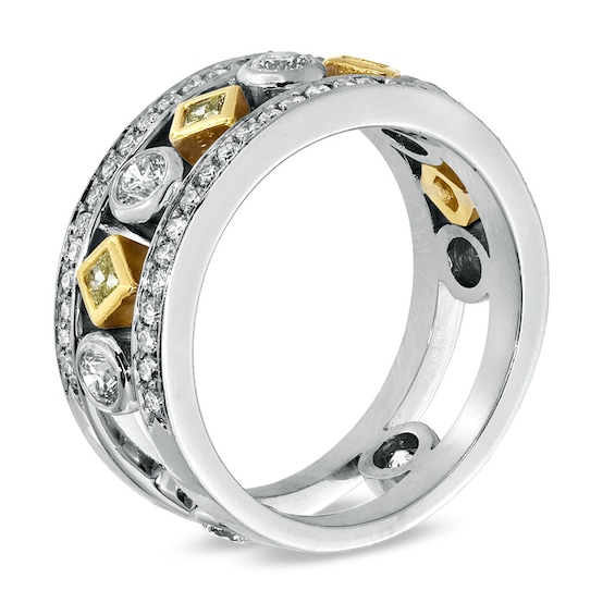 Previously Owned - 1 CT. T.w. Fancy Yellow and White Diamond Band in 18K Two-Tone Gold (H/Si1)