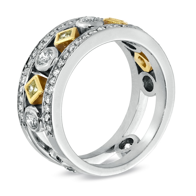 Main Image 2 of Previously Owned - 1 CT. T.W. Fancy Yellow and White Diamond Band in 18K Two-Tone Gold (H/SI1)