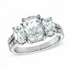 Thumbnail Image 1 of Previously Owned - Faceted Lab-Created White Sapphire and Diamond Accent Three Stone Ring in 10K White Gold