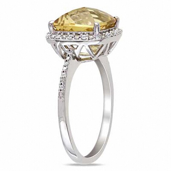 Previously Owned - Cushion-Cut Citrine and 1/10 CT. T.w. Diamond Frame Ring in Sterling Silver