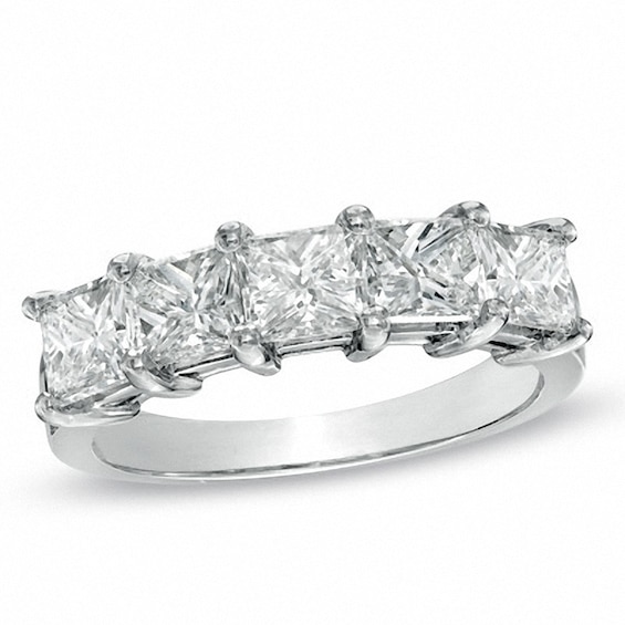 Previously Owned - 2 CT. T.w. Princess-Cut Diamond Five Stone Wedding Band in Platinum (H/Si1)