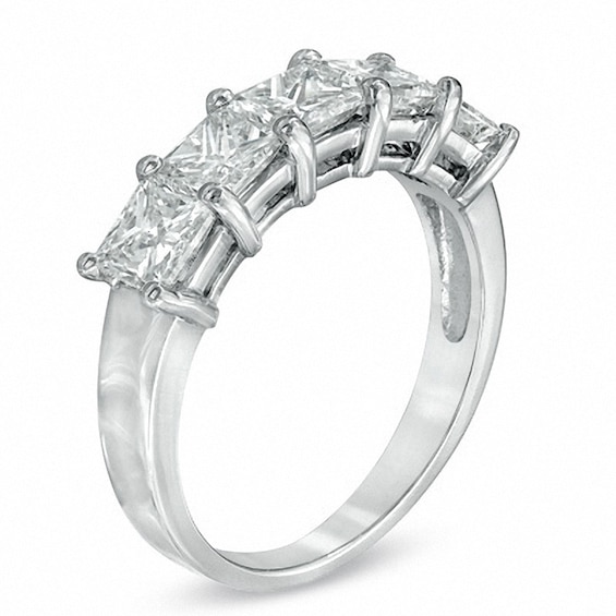 Previously Owned - 2 CT. T.w. Princess-Cut Diamond Five Stone Wedding Band in Platinum (H/Si1)