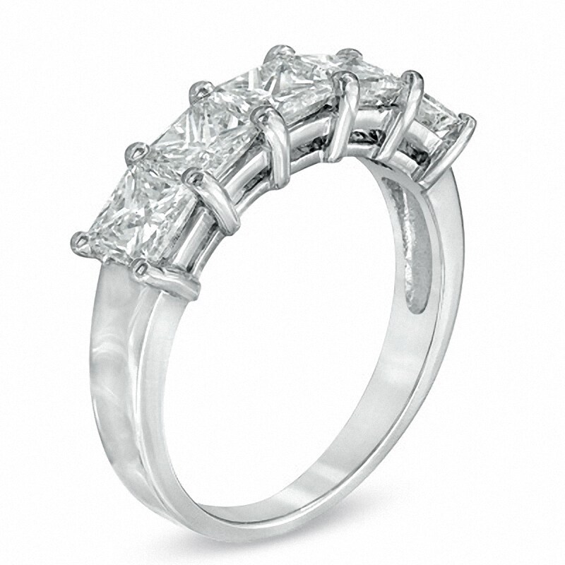 Main Image 2 of Previously Owned - 2 CT. T.W. Princess-Cut Diamond Five Stone Wedding Band in Platinum (H/SI1)
