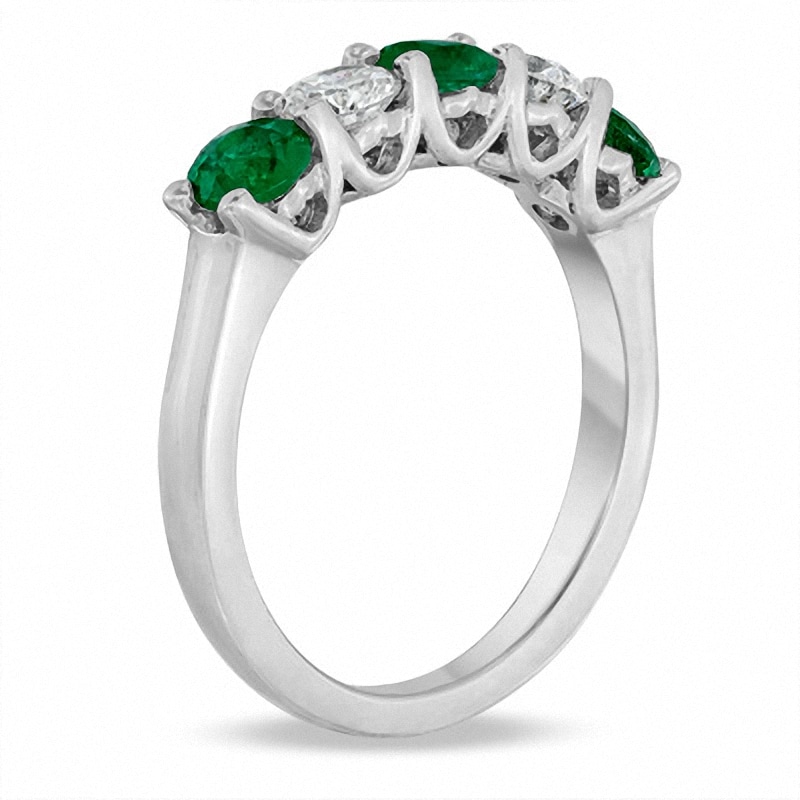 Main Image 2 of Previously Owned - Emerald and 1/2 CT. T.W. Diamond Wedding Band in 18K White Gold