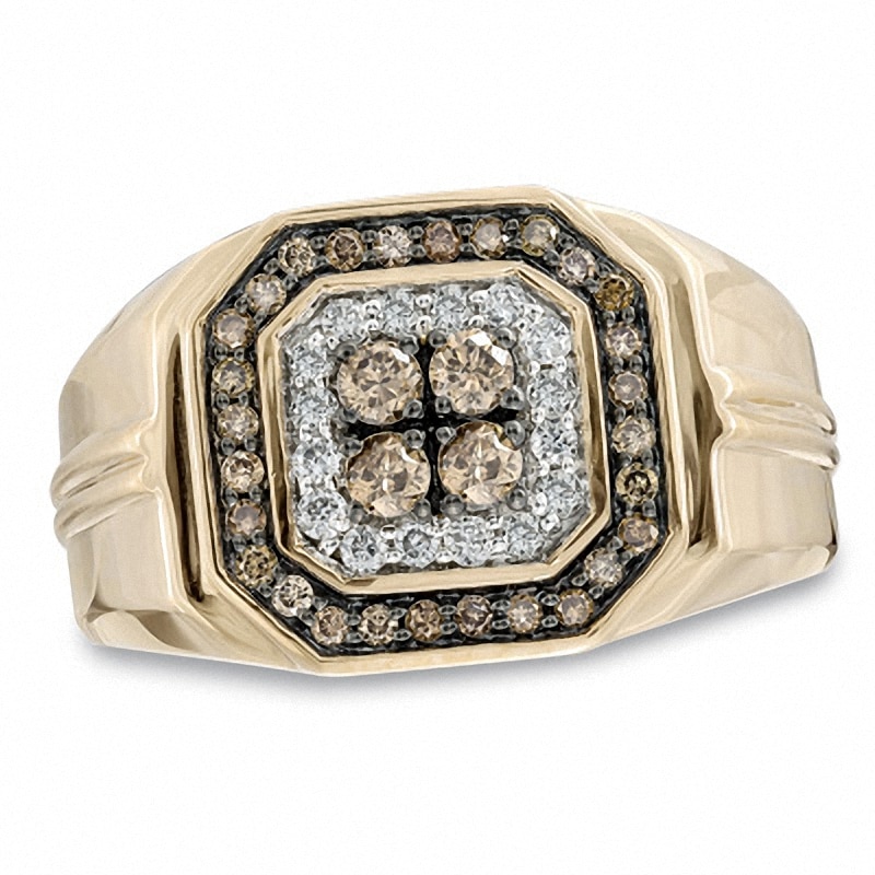 Main Image 1 of Previously Owned - Men's 3/4 CT. T.W. Enhanced Champagne and White Diamond Ring in 10K Gold