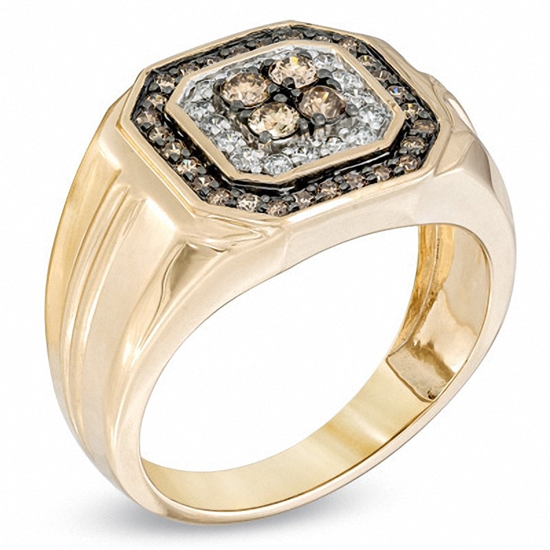 Main Image 2 of Previously Owned - Men's 3/4 CT. T.W. Enhanced Champagne and White Diamond Ring in 10K Gold