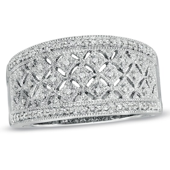 Previously Owned - 1/8 CT. T.w. Diamond Quilted Ring in Sterling Silver