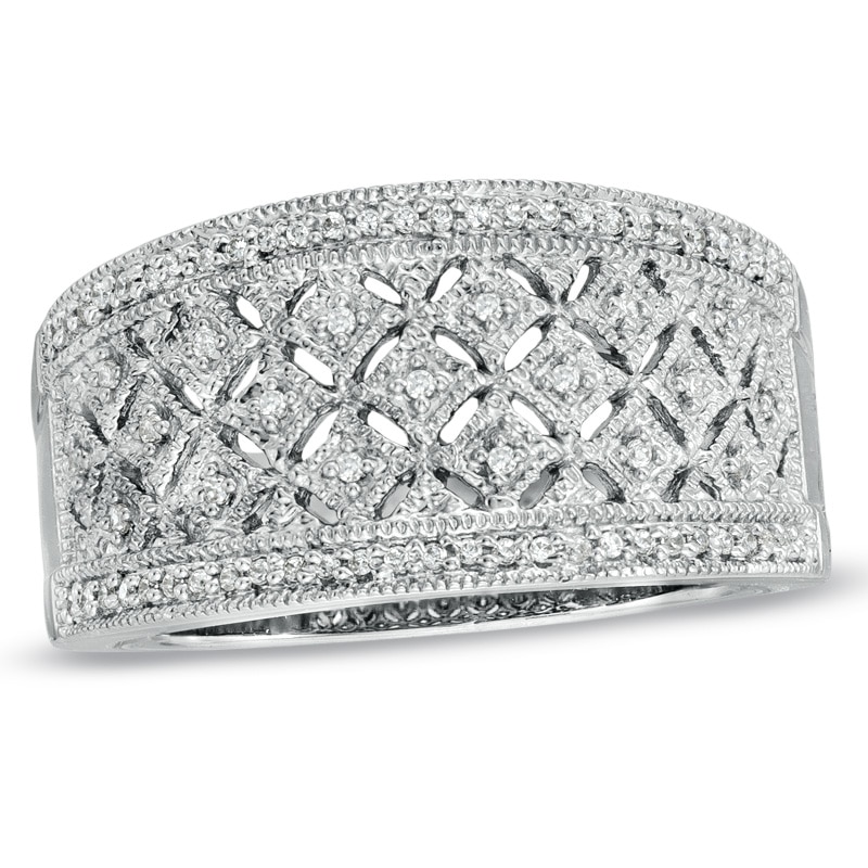 Main Image 1 of Previously Owned - 1/8 CT. T.W. Diamond Quilted Ring in Sterling Silver
