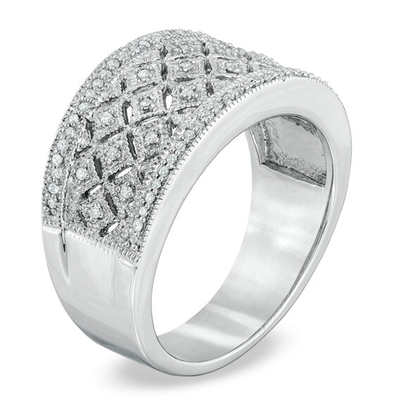 Previously Owned - 1/8 CT. T.w. Diamond Quilted Ring in Sterling Silver