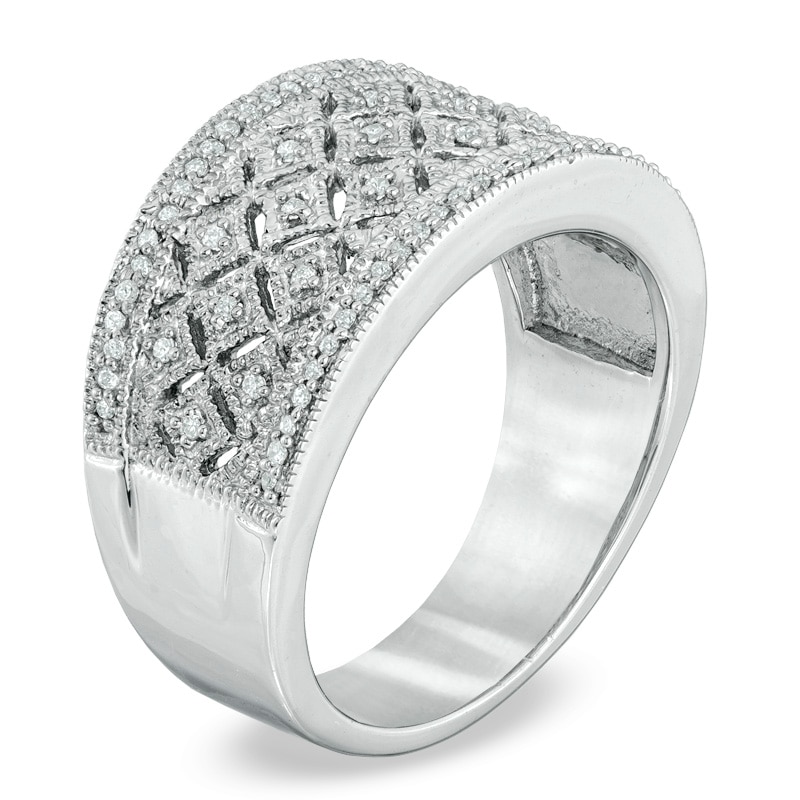 Main Image 2 of Previously Owned - 1/8 CT. T.W. Diamond Quilted Ring in Sterling Silver