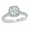 Thumbnail Image 1 of Previously Owned - 2 CT. T.W. Cushion-Cut Diamond Frame Engagement Ring in Platinum (H/SI2)