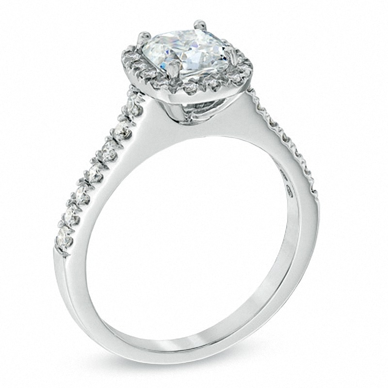 Main Image 2 of Previously Owned - 2 CT. T.W. Cushion-Cut Diamond Frame Engagement Ring in Platinum (H/SI2)
