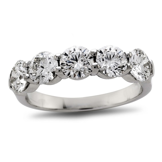 Previously Owned - 2 CT. T.w. Diamond Five Stone Wedding Band in Platinum (H/Si1)