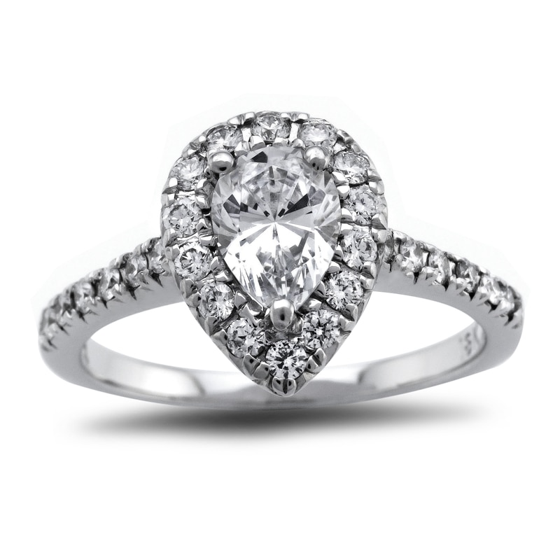 Main Image 1 of Previously Owned - 7/8 CT. T.W. Pear-Shaped Diamond Frame Engagement Ring in Platinum (H/SI2)