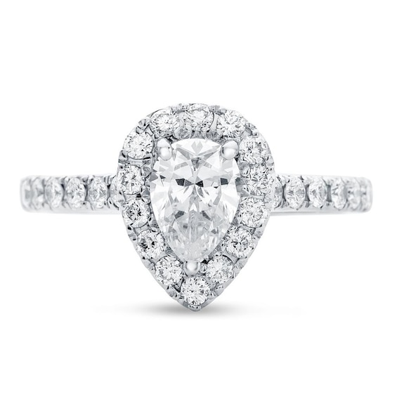 Previously Owned - 7/8 CT. T.w. Pear-Shaped Diamond Frame Engagement Ring in Platinum (H/Si2)