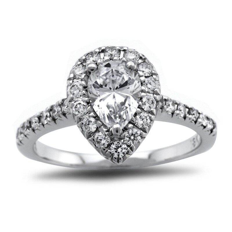 Main Image 1 of Previously Owned - 1-1/8 CT. T.W. Pear-Shaped Diamond Frame Engagement Ring in Platinum (H/SI2)