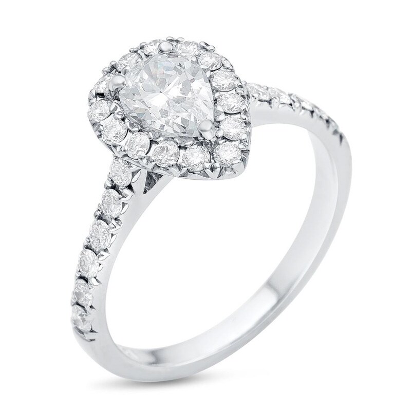 Main Image 2 of Previously Owned - 1-1/8 CT. T.W. Pear-Shaped Diamond Frame Engagement Ring in Platinum (H/SI2)
