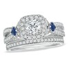 Thumbnail Image 1 of Previously Owned - Vera Wang Love Collection 1-1/5 CT. T.W. Diamond and Sapphire Frame Bridal Set in 14K White Gold