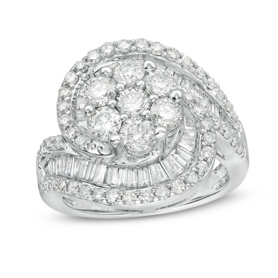 Previously Owned - 2-1/2 CT. T.w. Composite Diamond Frame Swirl Bypass Ring in 10K White Gold