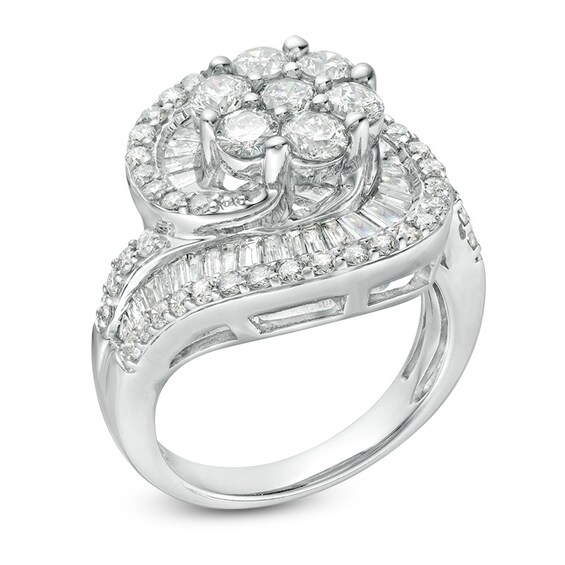 Previously Owned - 2-1/2 CT. T.w. Composite Diamond Frame Swirl Bypass Ring in 10K White Gold