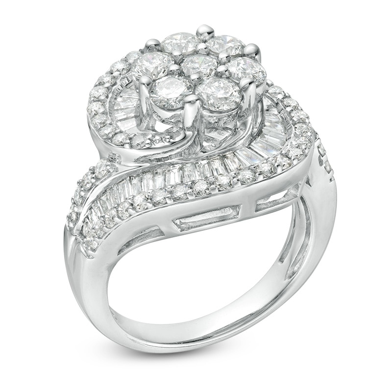 Main Image 2 of Previously Owned - 2-1/2 CT. T.W. Composite Diamond Frame Swirl Bypass Ring in 10K White Gold