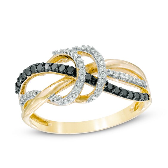 Previously Owned - 1/4 CT. T.w. Enhanced Black and White Diamond Infinity Double Loop Ring in 10K Gold