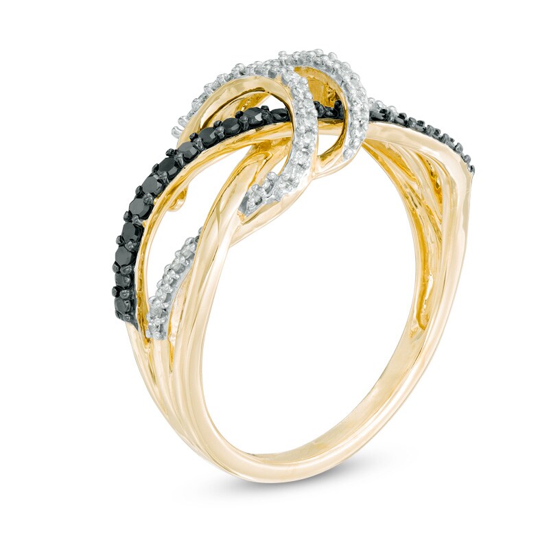 Main Image 2 of Previously Owned - 1/4 CT. T.W. Enhanced Black and White Diamond Infinity Double Loop Ring in 10K Gold