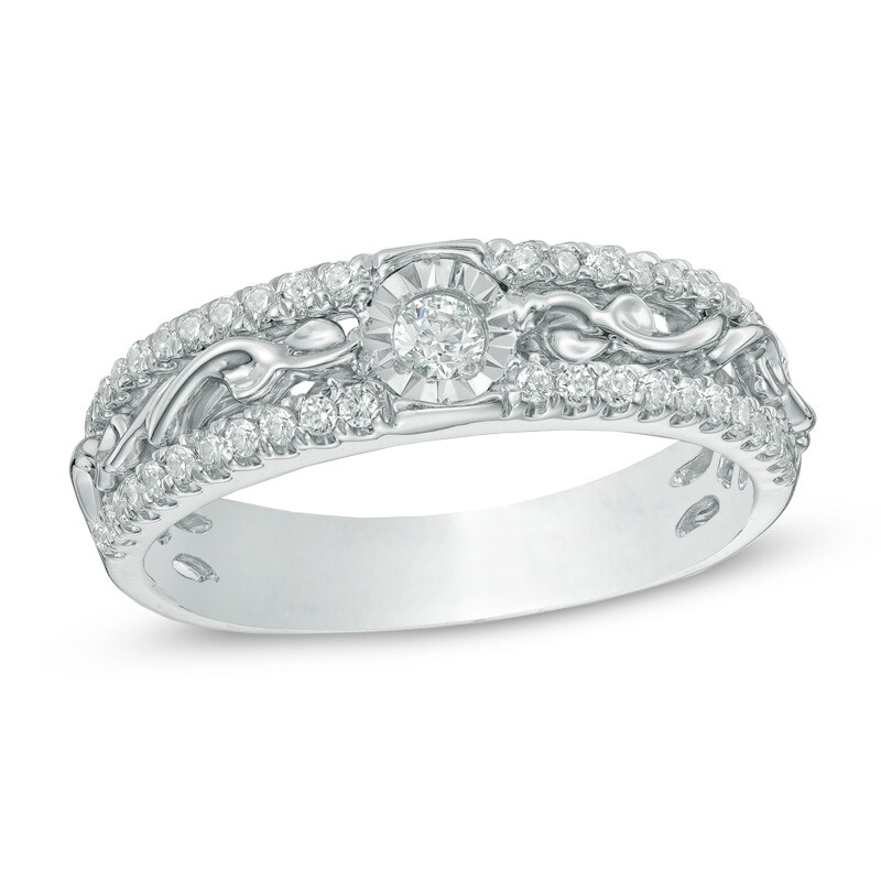 Main Image 1 of Previously Owned - 1/3 CT. T.W. Diamond Scroll Band in 10K White Gold