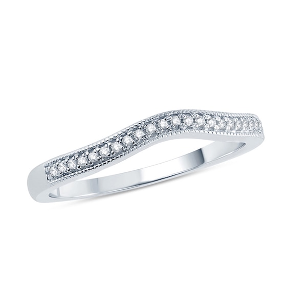 Previously Owned - 1/10 CT. T.w. Diamond Vintage-Style Contour Wedding Band in 10K White Gold
