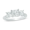 Thumbnail Image 0 of Previously Owned - 5.2mm Princess-Cut Lab-Created White Sapphire Three Stone Ring in 10K White Gold