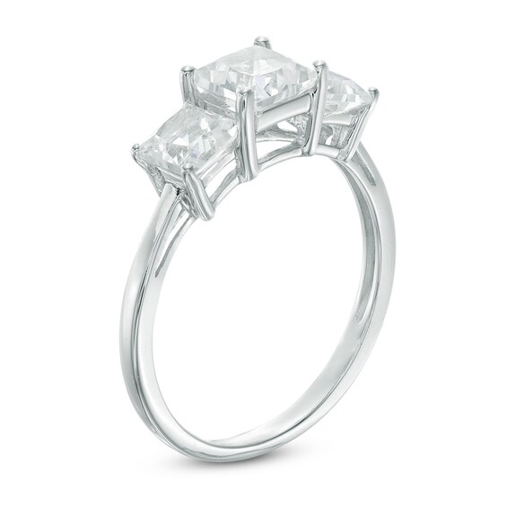 Previously Owned - 5.2mm Princess-Cut Lab-Created White Sapphire Three Stone Ring in 10K White Gold