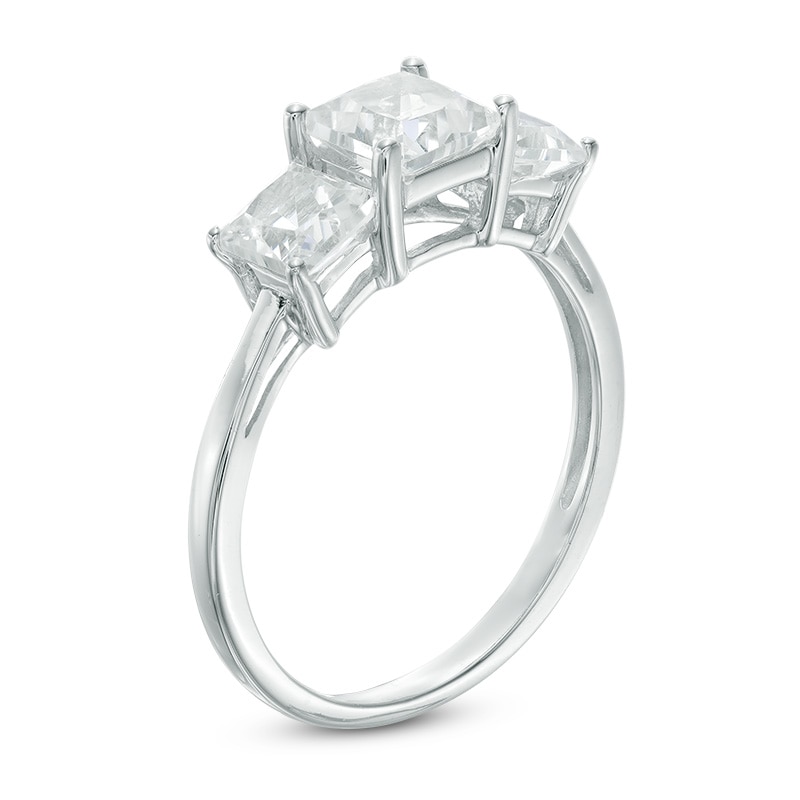 Previously Owned - 5.2mm Princess-Cut Lab-Created White Sapphire Three Stone Ring in 10K White Gold