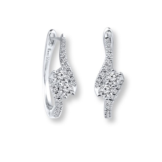 Previously Owned - Ever UsÂ® 5/8 CT. T.w. Two-Stone Diamond Bypass Hoop Earrings in 14K White Gold