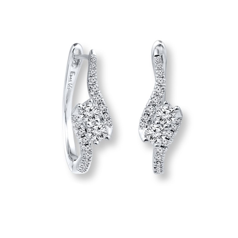 Previously Owned - Ever Us™ 5/8 CT. T.W. Two-Stone Diamond Bypass Hoop Earrings in 14K White Gold