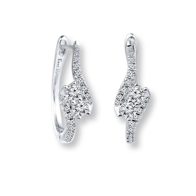 Main Image 1 of Previously Owned - Ever Us® 5/8 CT. T.W. Two-Stone Diamond Bypass Hoop Earrings in 14K White Gold