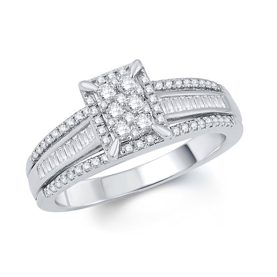 Previously Owned - 1/2 CT. T.w. Composite Diamond Square Frame Engagement Ring in 10K White Gold
