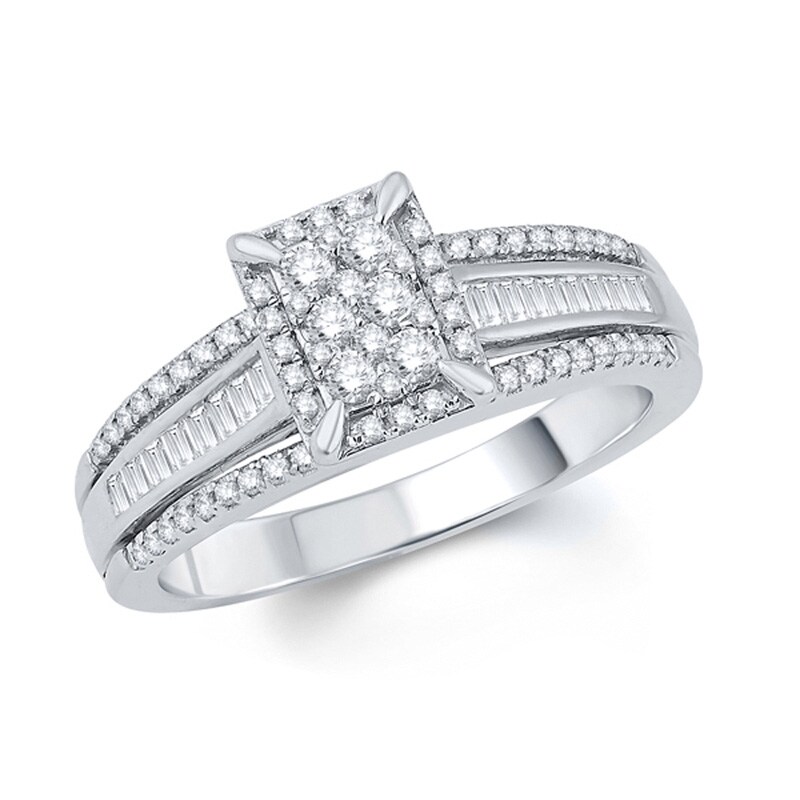 Main Image 1 of Previously Owned - 1/2 CT. T.W. Composite Diamond Square Frame Engagement Ring in 10K White Gold