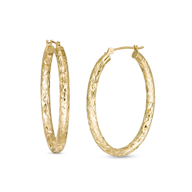 Main Image 1 of Previously Owned - Diamond-Cut Oval Tube Hoop Earrings in 14K Gold