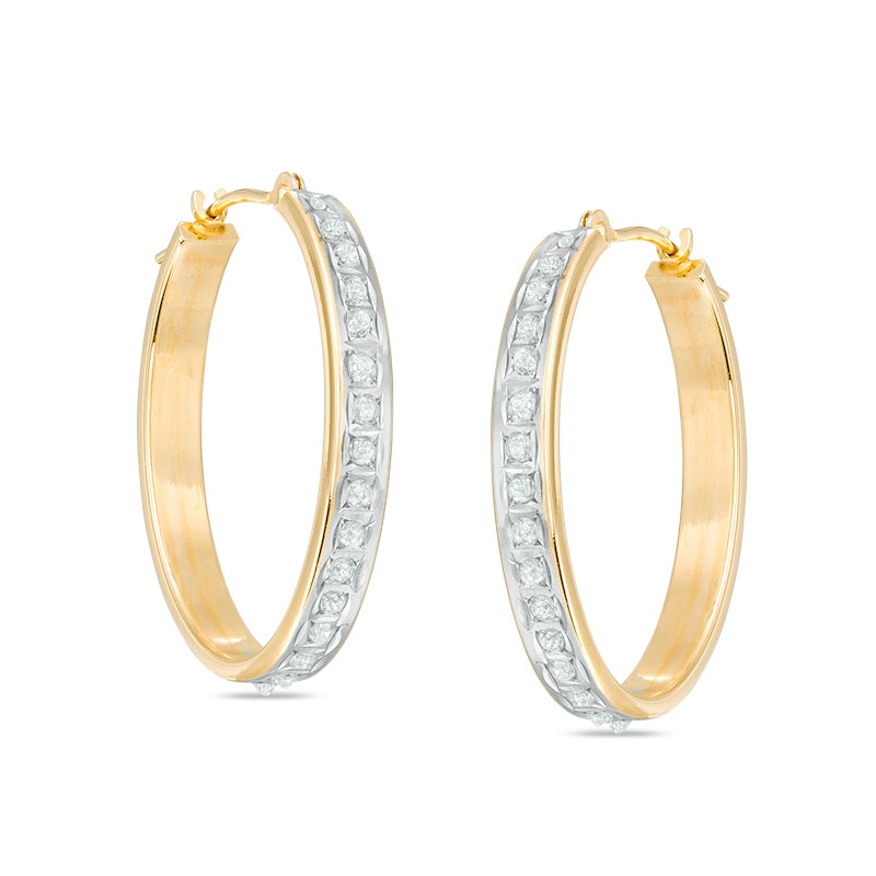 Previously Owned - Diamond Fascination™ Oval Hoop Earrings in 14K Gold