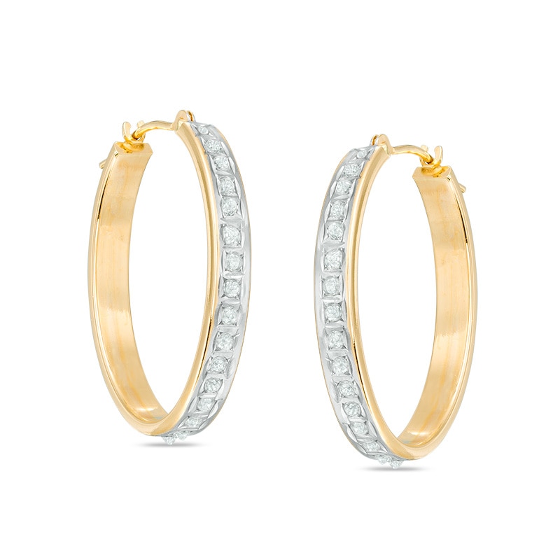 Main Image 1 of Previously Owned - Diamond Fascination™ Oval Hoop Earrings in 14K Gold