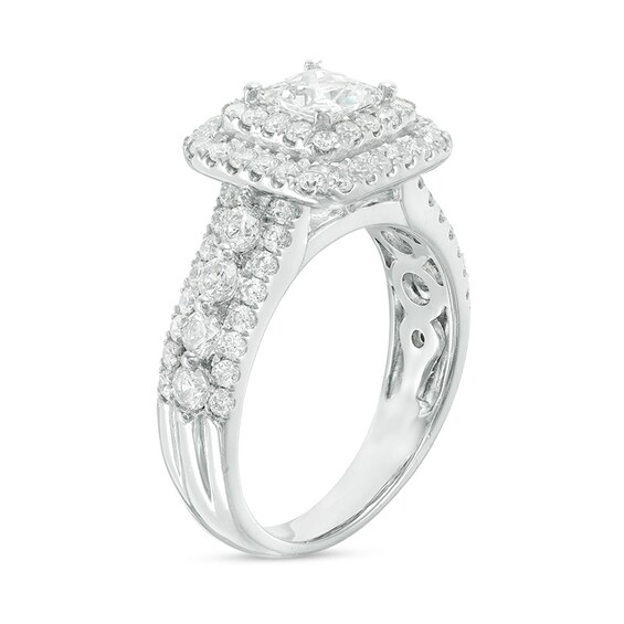 Previously Owned - 2 CT. T.w. Princess-Cut Diamond Double Frame Multi-Row Engagement Ring in 14K White Gold