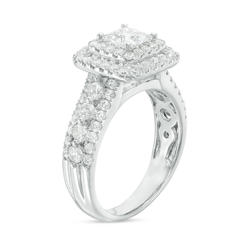 Main Image 2 of Previously Owned - 2 CT. T.W. Princess-Cut Diamond Double Frame Multi-Row Engagement Ring in 14K White Gold